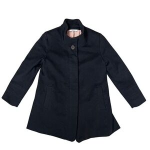 FLEURETTE Loro Piana Black Wool Coat Made in USA Italian Fabric Quiet Luxury 8P